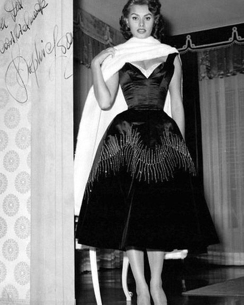 Sophia Loren, fitting with Emilio Schuberth, 1950s.
